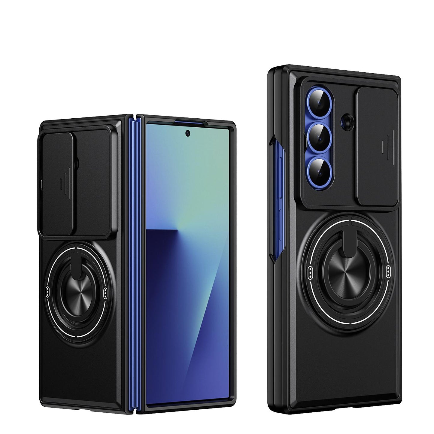 Samsung Galaxy Z Fold7 5G Multifunctional Magnetic Shockproof Phone Case with Sliding Lens Window Stand Cover