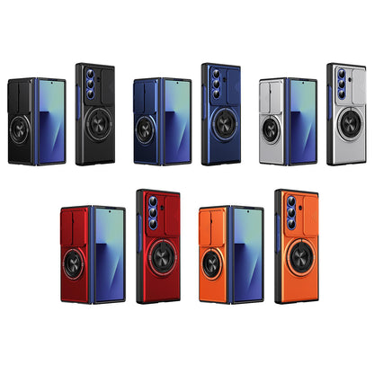 Samsung Galaxy Z Fold7 5G Multifunctional Magnetic Shockproof Phone Case with Sliding Lens Window Stand Cover