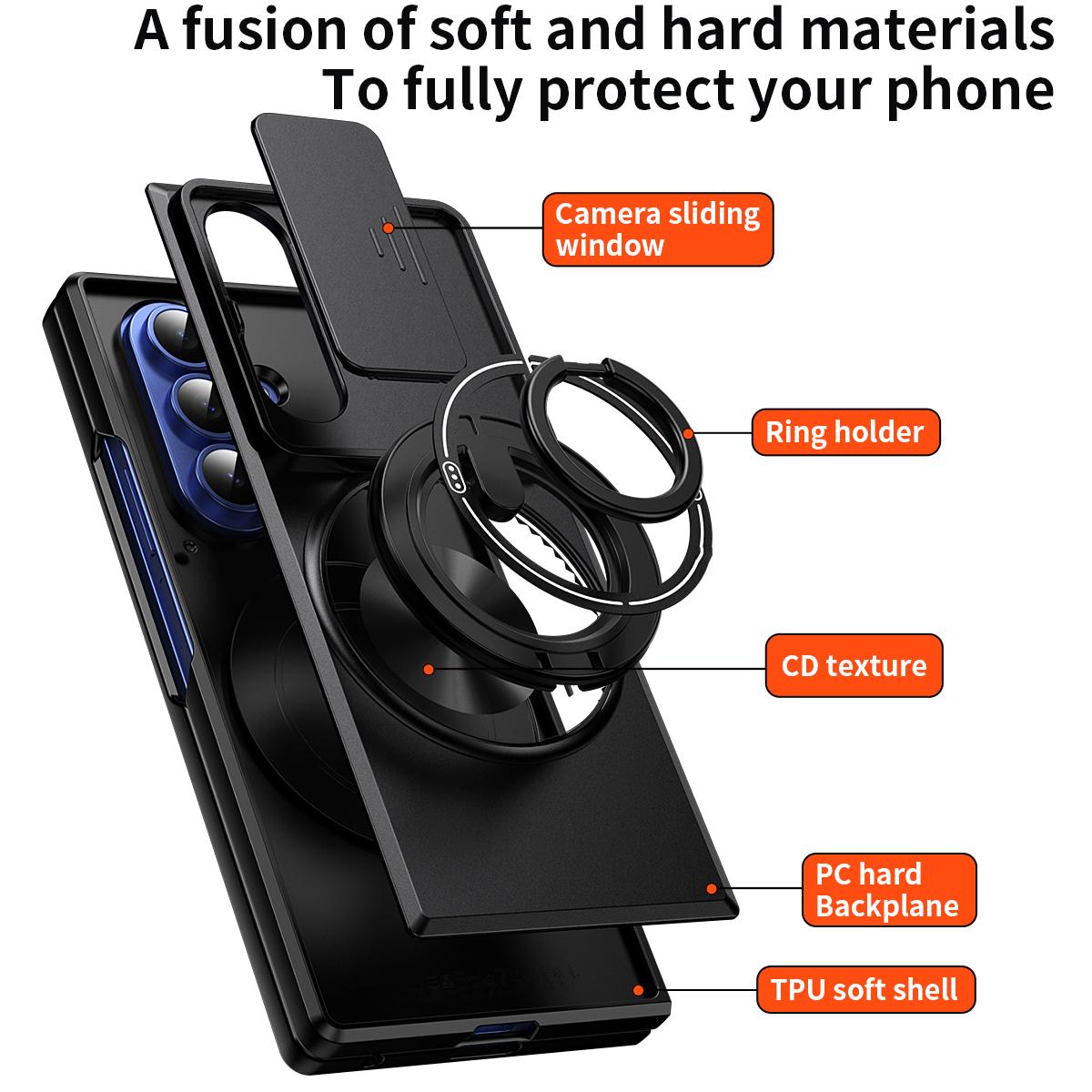 Samsung Galaxy Z Fold7 5G Multifunctional Magnetic Shockproof Phone Case with Sliding Lens Window Stand Cover