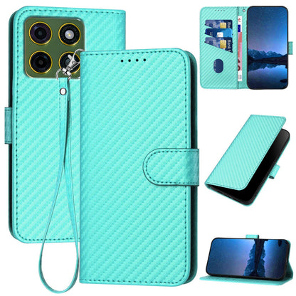 Motorola Moto X70 Air Pro 5G Carbon Fiber Buckle Leather Phone Case with Lanyard, PU Leather TPU Wallet Cover with Card Slot, Cash Compartment, Stand Function & Scratch Protection