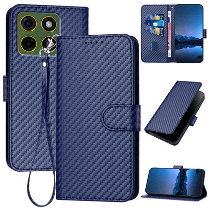 Motorola Moto X70 Air Pro 5G Carbon Fiber Buckle Leather Phone Case with Lanyard, PU Leather TPU Wallet Cover with Card Slot, Cash Compartment, Stand Function & Scratch Protection