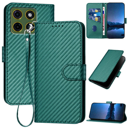 Motorola Moto X70 Air Pro 5G Carbon Fiber Buckle Leather Phone Case with Lanyard, PU Leather TPU Wallet Cover with Card Slot, Cash Compartment, Stand Function & Scratch Protection
