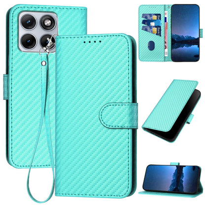 Motorola Edge 70 Fusion 5G Carbon Fiber Buckle Leather Phone Case with Lanyard, PU Leather TPU Wallet Cover with Card Slot, Cash Compartment, Stand Function & Scratch Protection