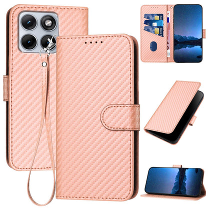 Motorola Edge 70 Fusion 5G Carbon Fiber Buckle Leather Phone Case with Lanyard, PU Leather TPU Wallet Cover with Card Slot, Cash Compartment, Stand Function & Scratch Protection