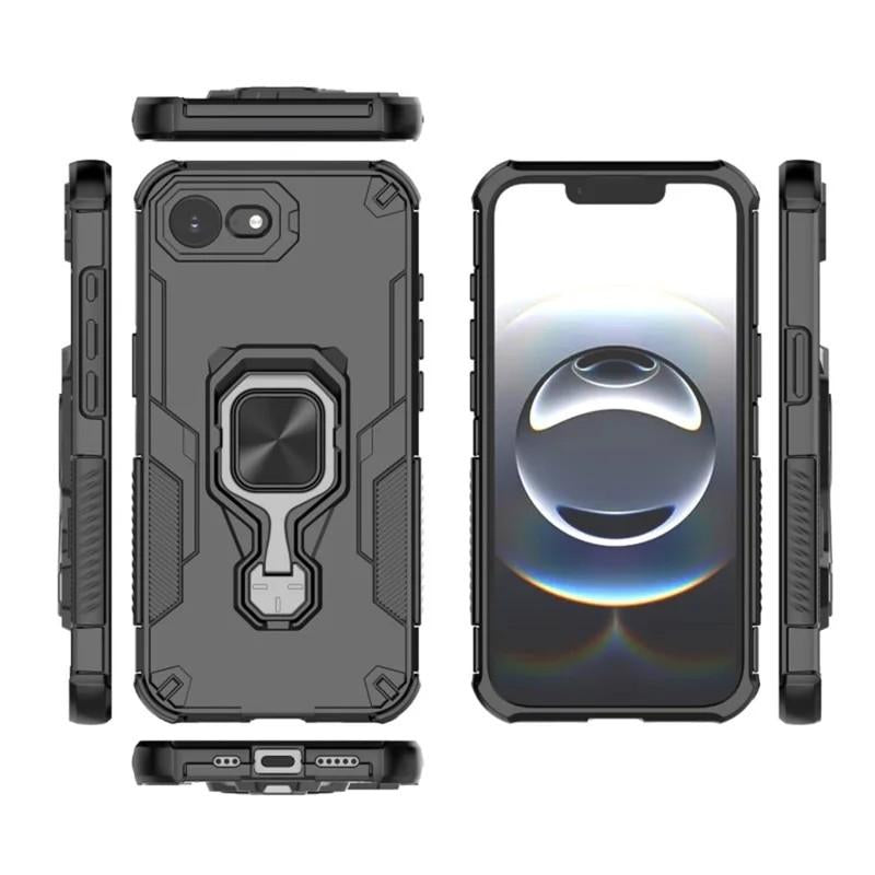 iPhone 17e PU Leather Wallet Phone Case with Metal Kickstand, Card Holder, Cash Pocket, Wrist Strap, Shockproof TPU Protective Cover & Screen Protector
