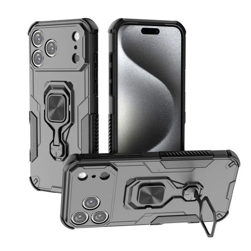 iPhone 17 Pro PU Leather Wallet Phone Case with Metal Kickstand, Card Holder, Cash Pocket, Wrist Strap, Shockproof TPU Protective Cover & Screen Protector