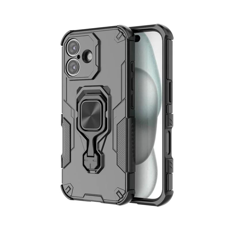 iPhone 17 PU Leather Wallet Phone Case with Metal Kickstand, Card Holder, Cash Pocket, Wrist Strap, Shockproof TPU Protective Cover & Screen Protector