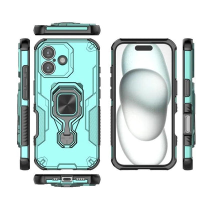 iPhone 17 PU Leather Wallet Phone Case with Metal Kickstand, Card Holder, Cash Pocket, Wrist Strap, Shockproof TPU Protective Cover & Screen Protector