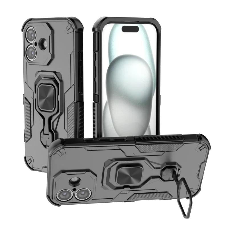 iPhone 16 PU Leather Wallet Phone Case with Metal Kickstand, Card Holder, Cash Pocket, Wrist Strap, Shockproof TPU Protective Cover & Screen Protector