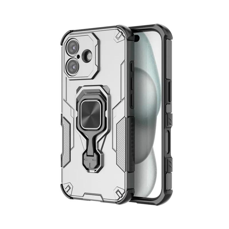iPhone 16 PU Leather Wallet Phone Case with Metal Kickstand, Card Holder, Cash Pocket, Wrist Strap, Shockproof TPU Protective Cover & Screen Protector