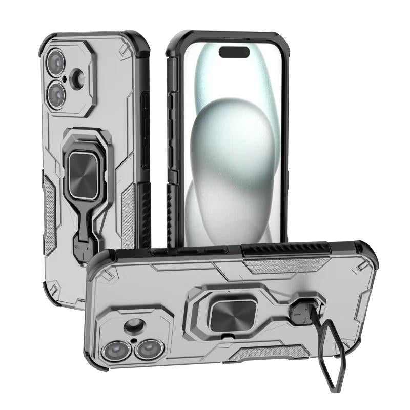 iPhone 16 PU Leather Wallet Phone Case with Metal Kickstand, Card Holder, Cash Pocket, Wrist Strap, Shockproof TPU Protective Cover & Screen Protector