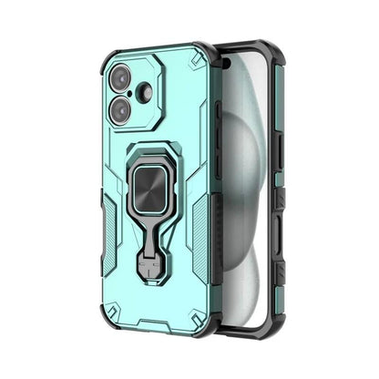 iPhone 16 PU Leather Wallet Phone Case with Metal Kickstand, Card Holder, Cash Pocket, Wrist Strap, Shockproof TPU Protective Cover & Screen Protector