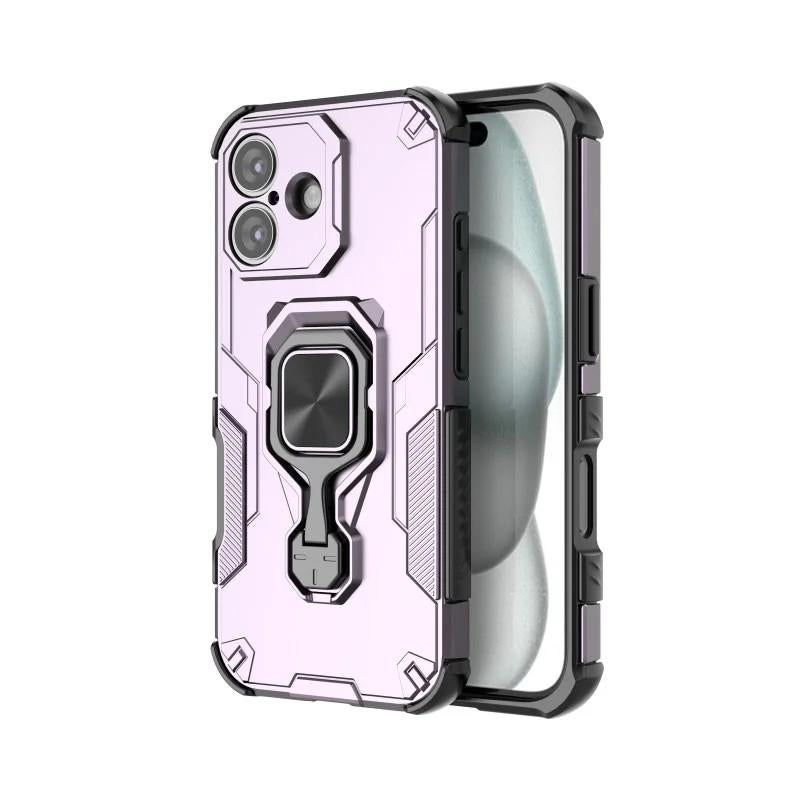 iPhone 16 PU Leather Wallet Phone Case with Metal Kickstand, Card Holder, Cash Pocket, Wrist Strap, Shockproof TPU Protective Cover & Screen Protector