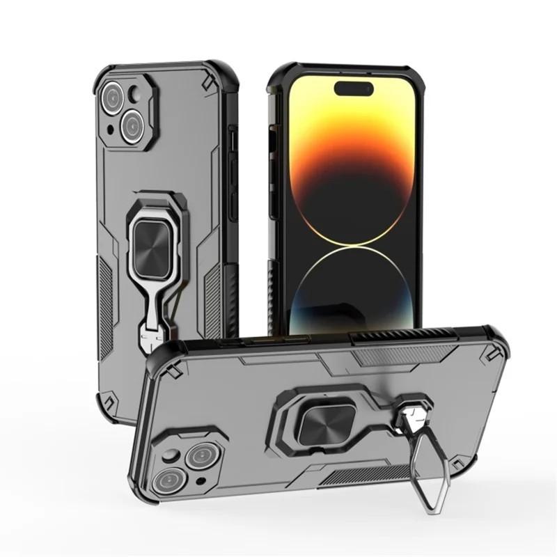 iPhone 14 PU Leather Wallet Phone Case with Metal Kickstand, Card Holder, Cash Pocket, Wrist Strap, Shockproof TPU Protective Cover & Screen Protector