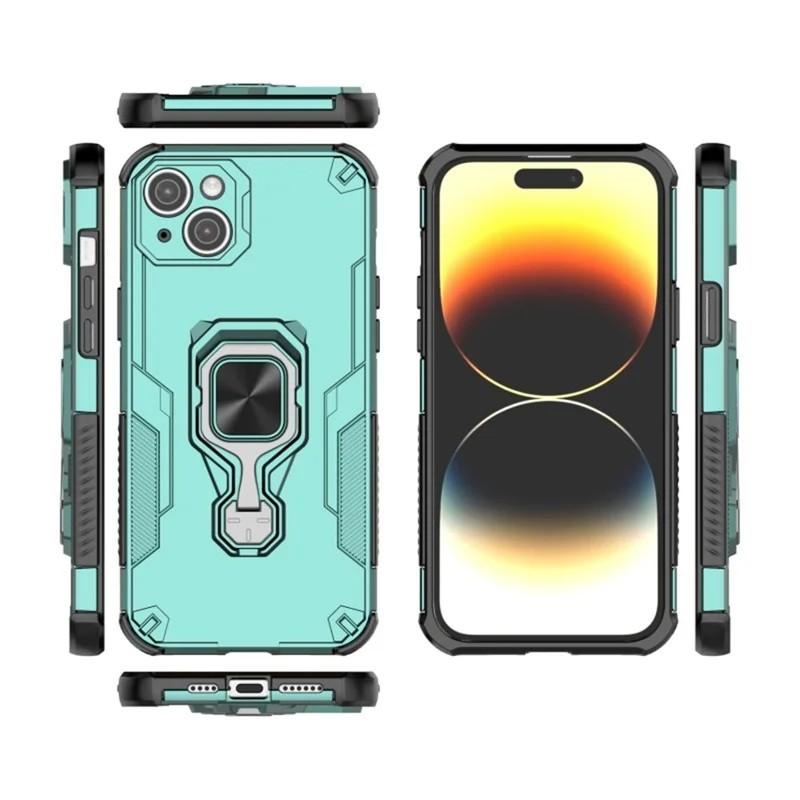 iPhone 14 PU Leather Wallet Phone Case with Metal Kickstand, Card Holder, Cash Pocket, Wrist Strap, Shockproof TPU Protective Cover & Screen Protector