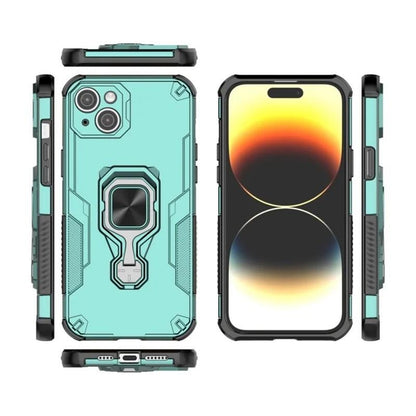 iPhone 14 PU Leather Wallet Phone Case with Metal Kickstand, Card Holder, Cash Pocket, Wrist Strap, Shockproof TPU Protective Cover & Screen Protector