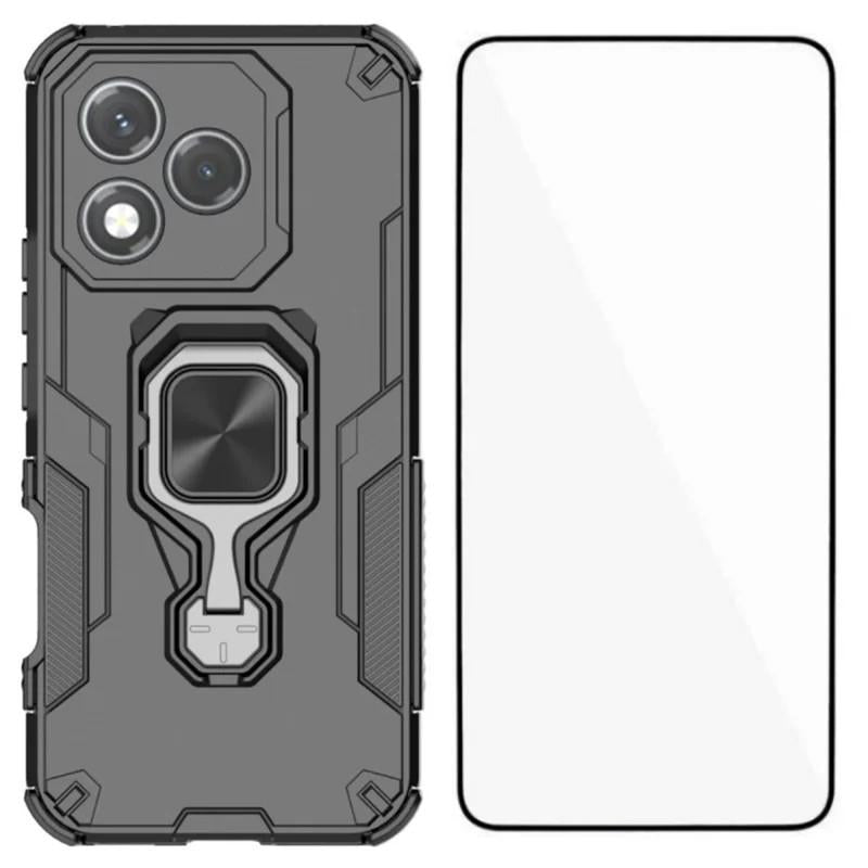 Honor 400 Lite PU Leather Wallet Phone Case with Metal Kickstand, Card Holder, Cash Pocket, Wrist Strap, Shockproof TPU Protective Cover & Screen Protector