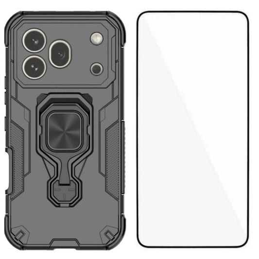 Honor 600 Pro PU Leather Wallet Phone Case with Metal Kickstand, Card Holder, Cash Pocket, Wrist Strap, Shockproof TPU Protective Cover & Screen Protector