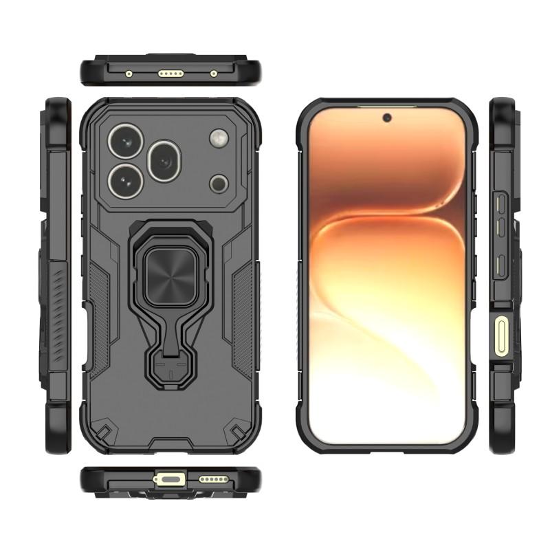 Honor 600 Pro PU Leather Wallet Phone Case with Metal Kickstand, Card Holder, Cash Pocket, Wrist Strap, Shockproof TPU Protective Cover & Screen Protector