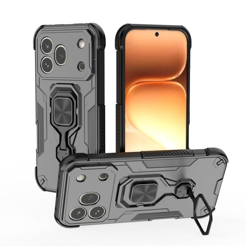 Honor 600 Pro PU Leather Wallet Phone Case with Metal Kickstand, Card Holder, Cash Pocket, Wrist Strap, Shockproof TPU Protective Cover & Screen Protector