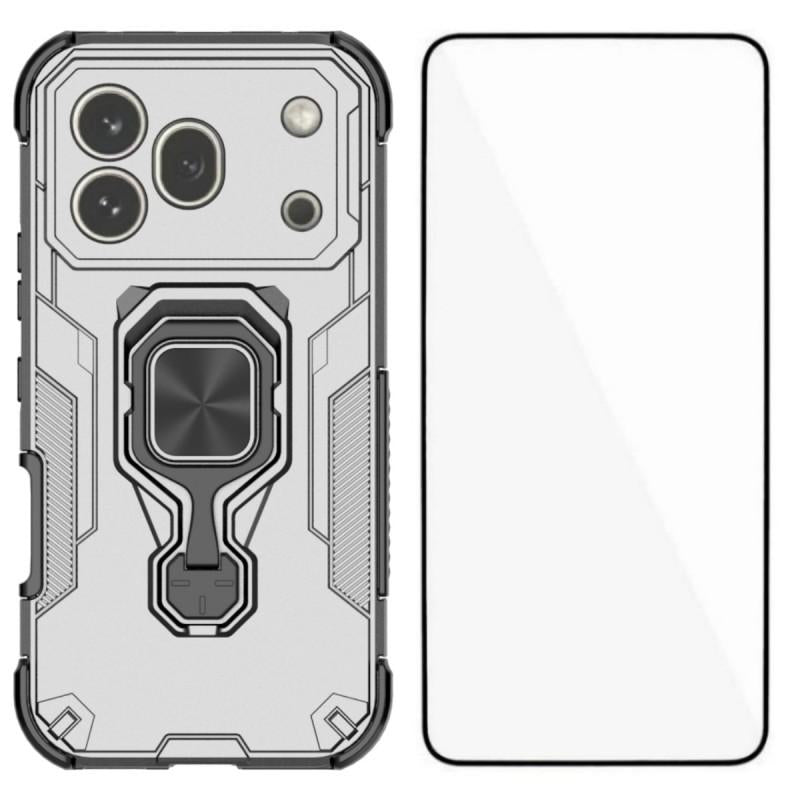 Honor 600 Pro PU Leather Wallet Phone Case with Metal Kickstand, Card Holder, Cash Pocket, Wrist Strap, Shockproof TPU Protective Cover & Screen Protector