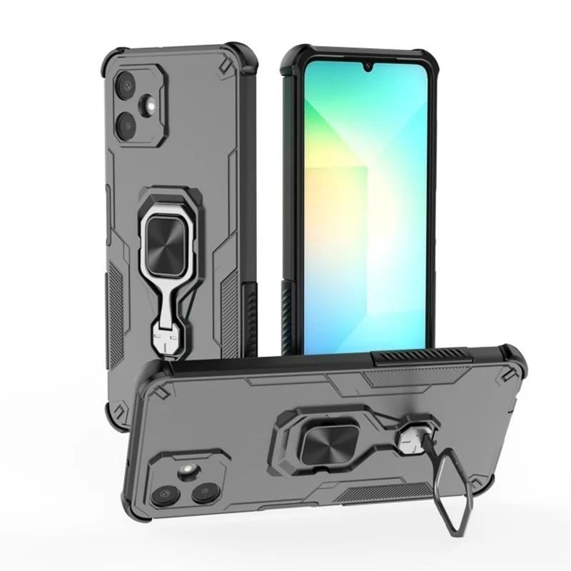 Samsung Galaxy A06 4G PU Leather Wallet Phone Case with Metal Kickstand, Card Holder, Cash Pocket, Wrist Strap, Shockproof TPU Protective Cover & Screen Protector