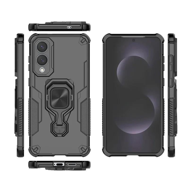 Samsung Galaxy S25 Edge 5G PU Leather Wallet Phone Case with Metal Kickstand, Card Holder, Cash Pocket, Wrist Strap, Shockproof TPU Protective Cover & Screen Protector
