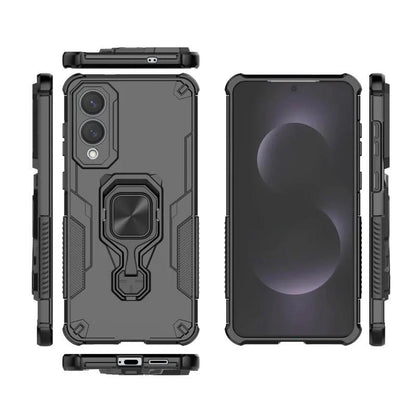 Samsung Galaxy S25 Edge 5G PU Leather Wallet Phone Case with Metal Kickstand, Card Holder, Cash Pocket, Wrist Strap, Shockproof TPU Protective Cover & Screen Protector