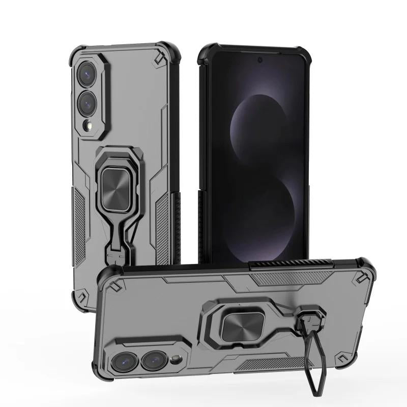 Samsung Galaxy S25 Edge 5G PU Leather Wallet Phone Case with Metal Kickstand, Card Holder, Cash Pocket, Wrist Strap, Shockproof TPU Protective Cover & Screen Protector