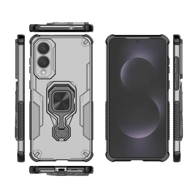 Samsung Galaxy S25 Edge 5G PU Leather Wallet Phone Case with Metal Kickstand, Card Holder, Cash Pocket, Wrist Strap, Shockproof TPU Protective Cover & Screen Protector
