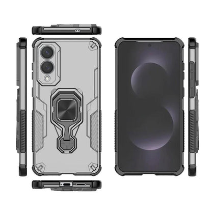 Samsung Galaxy S25 Edge 5G PU Leather Wallet Phone Case with Metal Kickstand, Card Holder, Cash Pocket, Wrist Strap, Shockproof TPU Protective Cover & Screen Protector