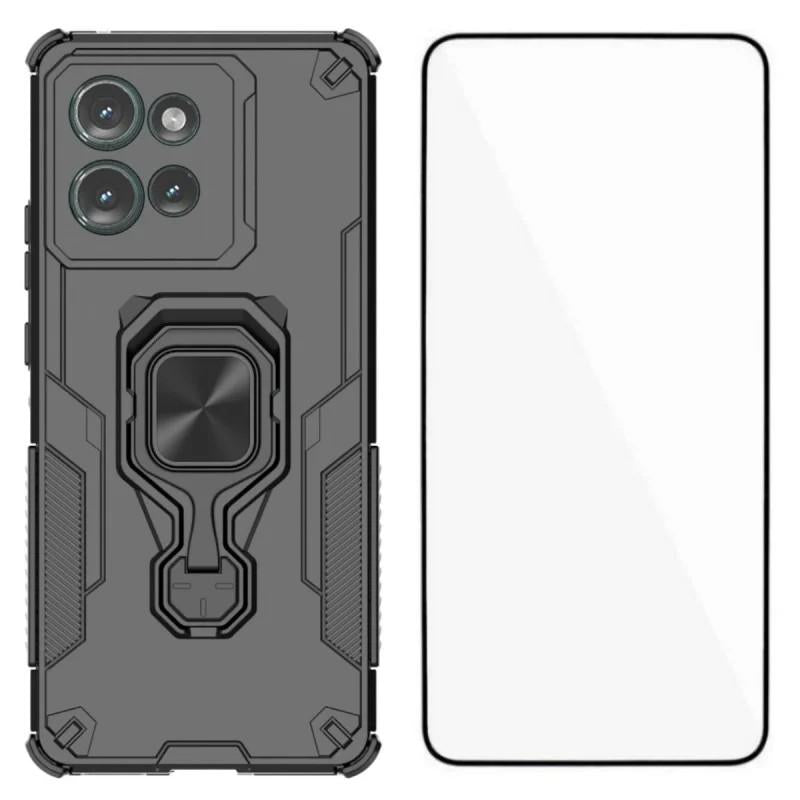Motorola Edge 50 5G PU Leather Wallet Phone Case with Metal Kickstand, Card Holder, Cash Pocket, Wrist Strap, Shockproof TPU Protective Cover & Screen Protector