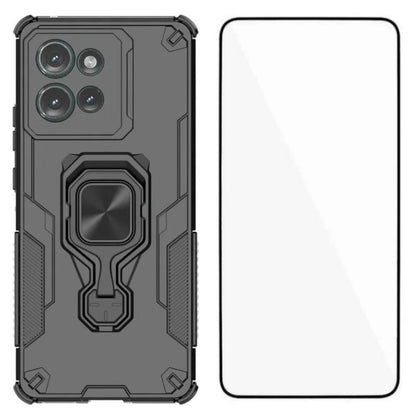 Motorola Edge 50 5G PU Leather Wallet Phone Case with Metal Kickstand, Card Holder, Cash Pocket, Wrist Strap, Shockproof TPU Protective Cover & Screen Protector