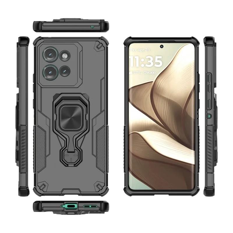 Motorola Edge 50 5G PU Leather Wallet Phone Case with Metal Kickstand, Card Holder, Cash Pocket, Wrist Strap, Shockproof TPU Protective Cover & Screen Protector