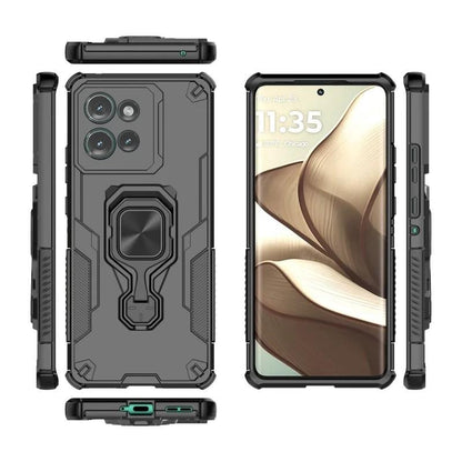 Motorola Edge 50 5G PU Leather Wallet Phone Case with Metal Kickstand, Card Holder, Cash Pocket, Wrist Strap, Shockproof TPU Protective Cover & Screen Protector