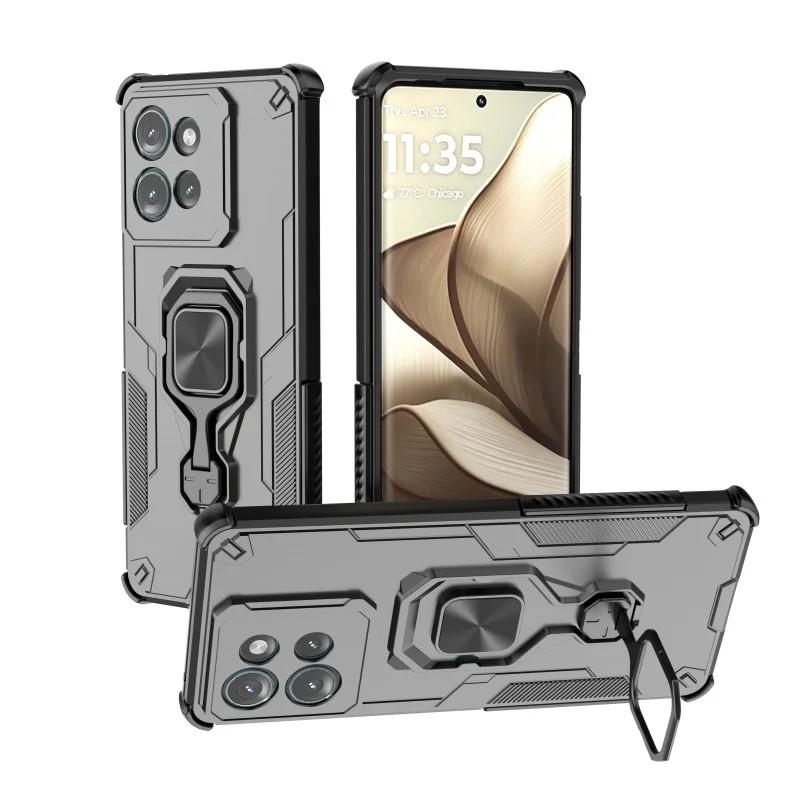 Motorola Edge 50 5G PU Leather Wallet Phone Case with Metal Kickstand, Card Holder, Cash Pocket, Wrist Strap, Shockproof TPU Protective Cover & Screen Protector