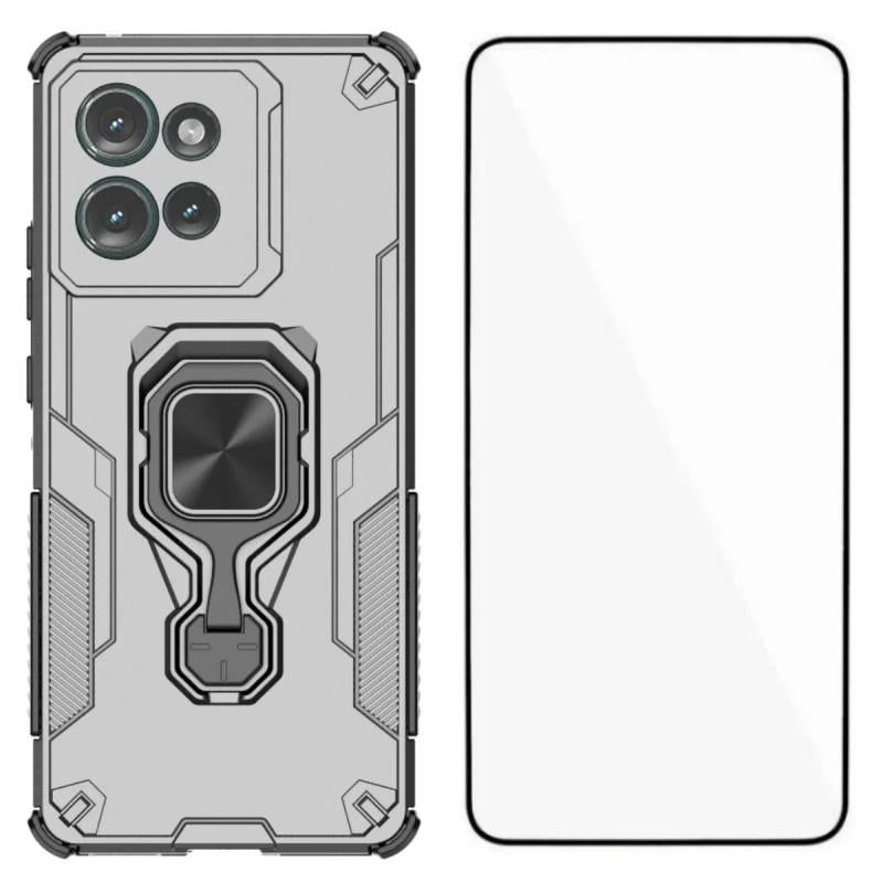 Motorola Edge 50 5G PU Leather Wallet Phone Case with Metal Kickstand, Card Holder, Cash Pocket, Wrist Strap, Shockproof TPU Protective Cover & Screen Protector