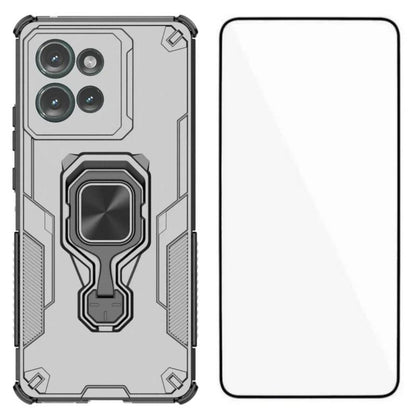Motorola Edge 50 5G PU Leather Wallet Phone Case with Metal Kickstand, Card Holder, Cash Pocket, Wrist Strap, Shockproof TPU Protective Cover & Screen Protector