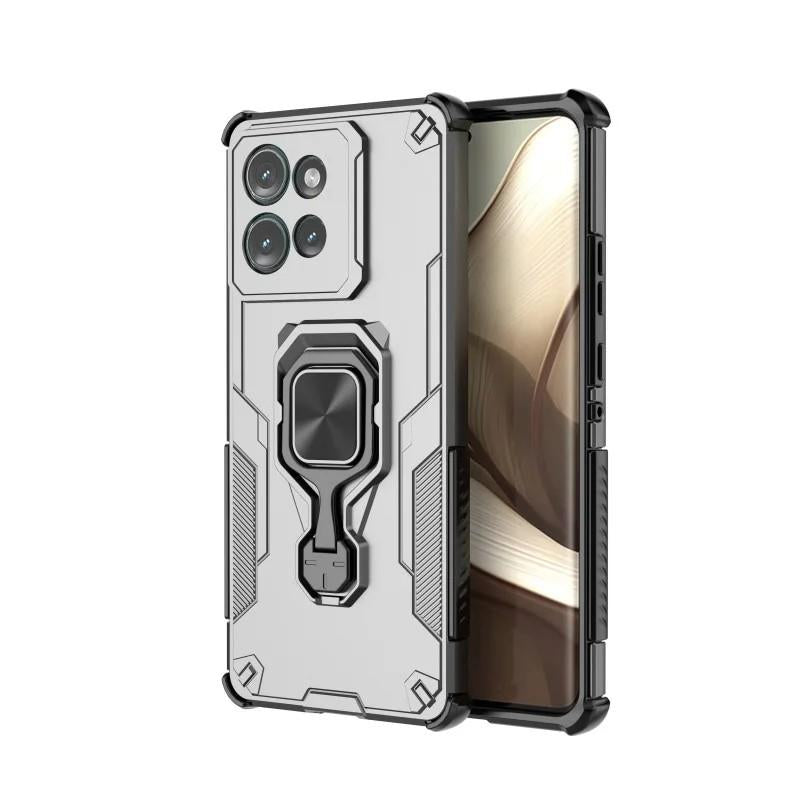 Motorola Edge 50 5G PU Leather Wallet Phone Case with Metal Kickstand, Card Holder, Cash Pocket, Wrist Strap, Shockproof TPU Protective Cover & Screen Protector