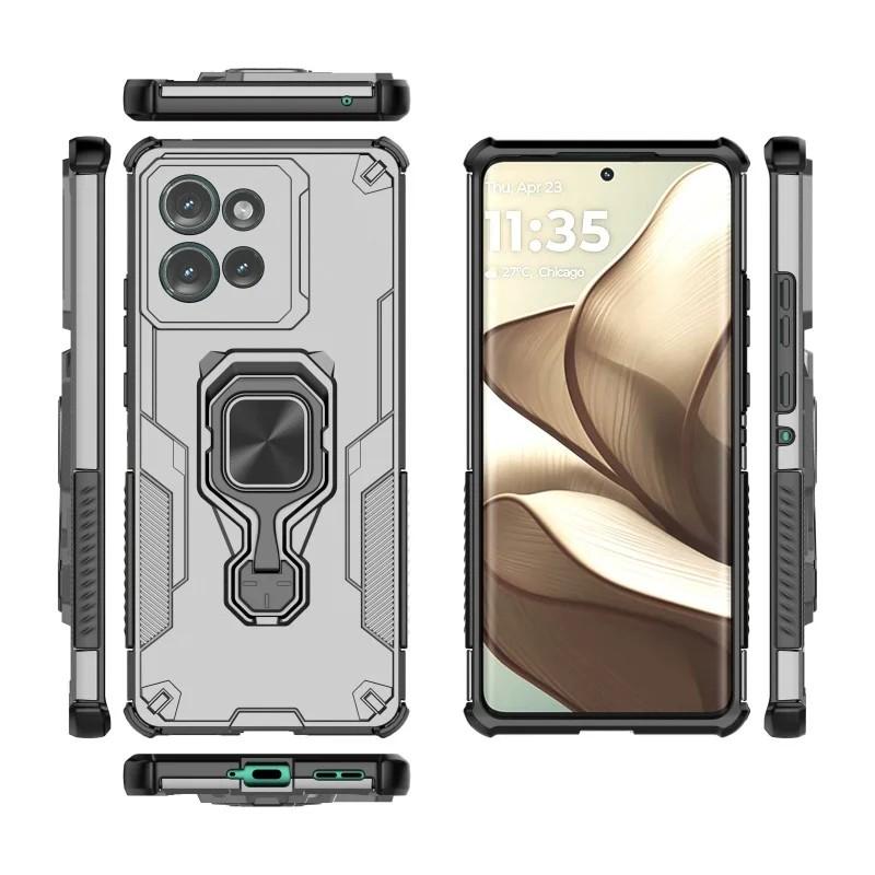 Motorola Edge 50 5G PU Leather Wallet Phone Case with Metal Kickstand, Card Holder, Cash Pocket, Wrist Strap, Shockproof TPU Protective Cover & Screen Protector