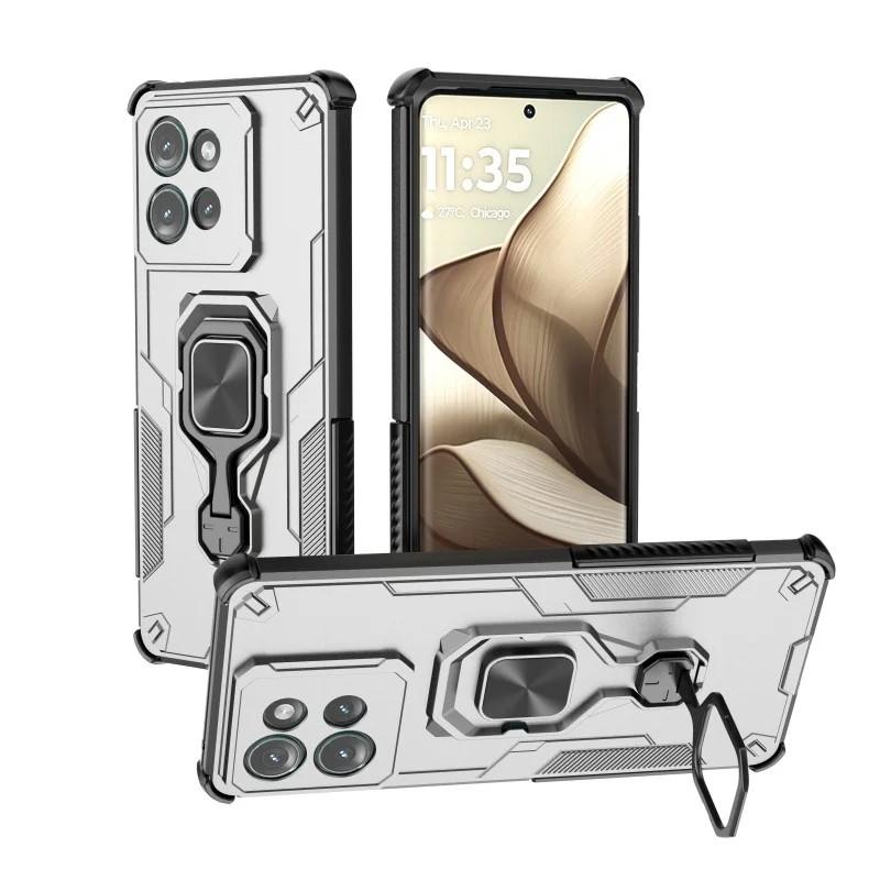 Motorola Edge 50 5G PU Leather Wallet Phone Case with Metal Kickstand, Card Holder, Cash Pocket, Wrist Strap, Shockproof TPU Protective Cover & Screen Protector
