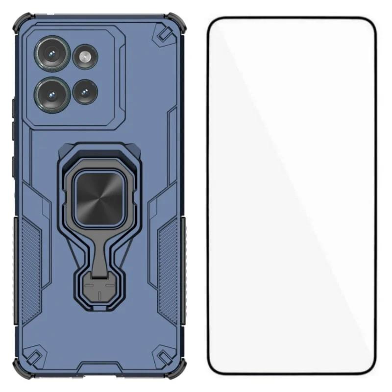 Motorola Edge 50 5G PU Leather Wallet Phone Case with Metal Kickstand, Card Holder, Cash Pocket, Wrist Strap, Shockproof TPU Protective Cover & Screen Protector