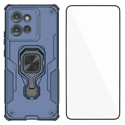 Motorola Edge 50 5G PU Leather Wallet Phone Case with Metal Kickstand, Card Holder, Cash Pocket, Wrist Strap, Shockproof TPU Protective Cover & Screen Protector