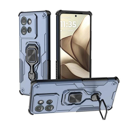 Motorola Edge 50 5G PU Leather Wallet Phone Case with Metal Kickstand, Card Holder, Cash Pocket, Wrist Strap, Shockproof TPU Protective Cover & Screen Protector