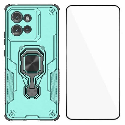 Motorola Edge 50 5G PU Leather Wallet Phone Case with Metal Kickstand, Card Holder, Cash Pocket, Wrist Strap, Shockproof TPU Protective Cover & Screen Protector