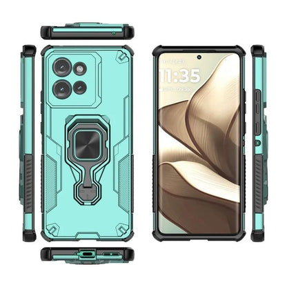 Motorola Edge 50 5G PU Leather Wallet Phone Case with Metal Kickstand, Card Holder, Cash Pocket, Wrist Strap, Shockproof TPU Protective Cover & Screen Protector