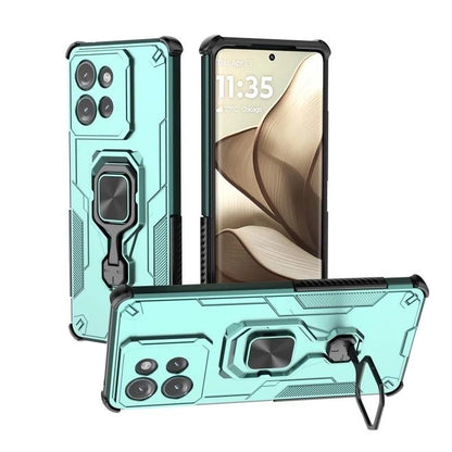 Motorola Edge 50 5G PU Leather Wallet Phone Case with Metal Kickstand, Card Holder, Cash Pocket, Wrist Strap, Shockproof TPU Protective Cover & Screen Protector