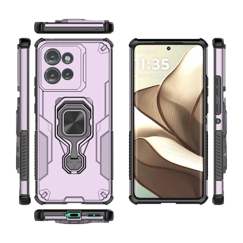 Motorola Edge 50 5G PU Leather Wallet Phone Case with Metal Kickstand, Card Holder, Cash Pocket, Wrist Strap, Shockproof TPU Protective Cover & Screen Protector