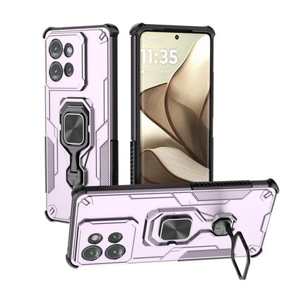 Motorola Edge 50 5G PU Leather Wallet Phone Case with Metal Kickstand, Card Holder, Cash Pocket, Wrist Strap, Shockproof TPU Protective Cover & Screen Protector