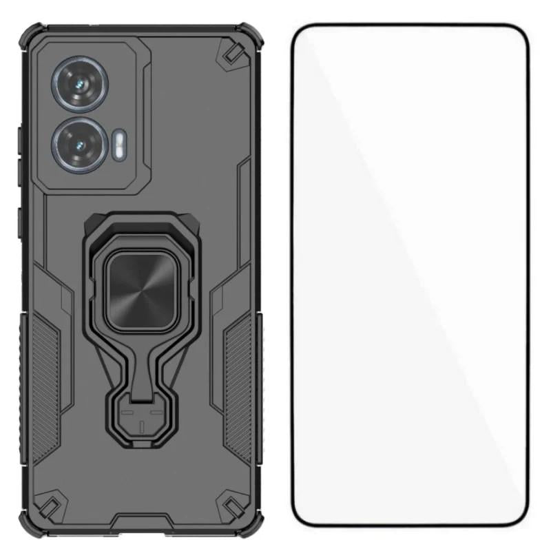 Motorola Edge 50 Fusion 5G PU Leather Wallet Phone Case with Metal Kickstand, Card Holder, Cash Pocket, Wrist Strap, Shockproof TPU Protective Cover & Screen Protector